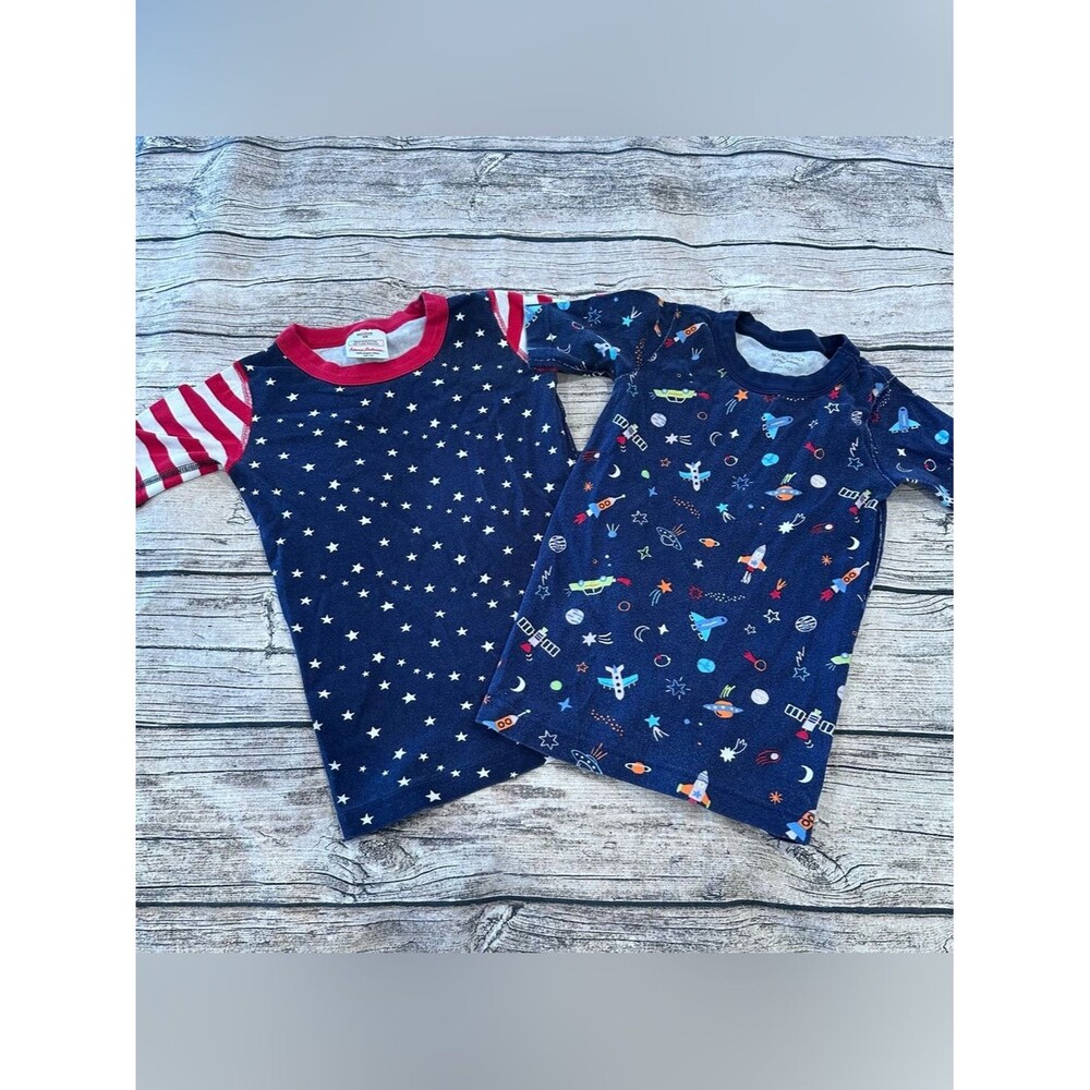 2 Hanna Andersson Organic Cotton PJ Tops; Stars & Stripes and Space Both Size 8